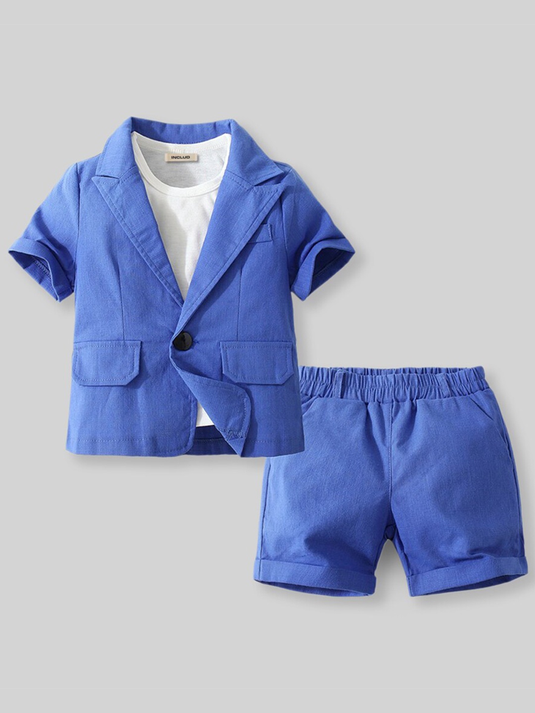 

INCLUD Boys Peaked Lapel Collar Inner Vest & Blazer with Shorts, Blue