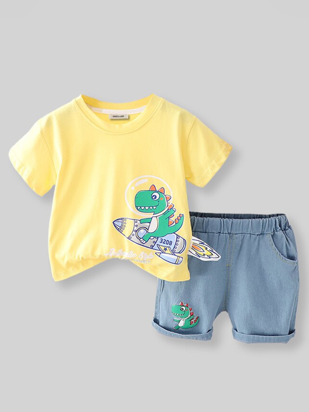 

INCLUD Boys Printed T-shirt with Shorts, Yellow