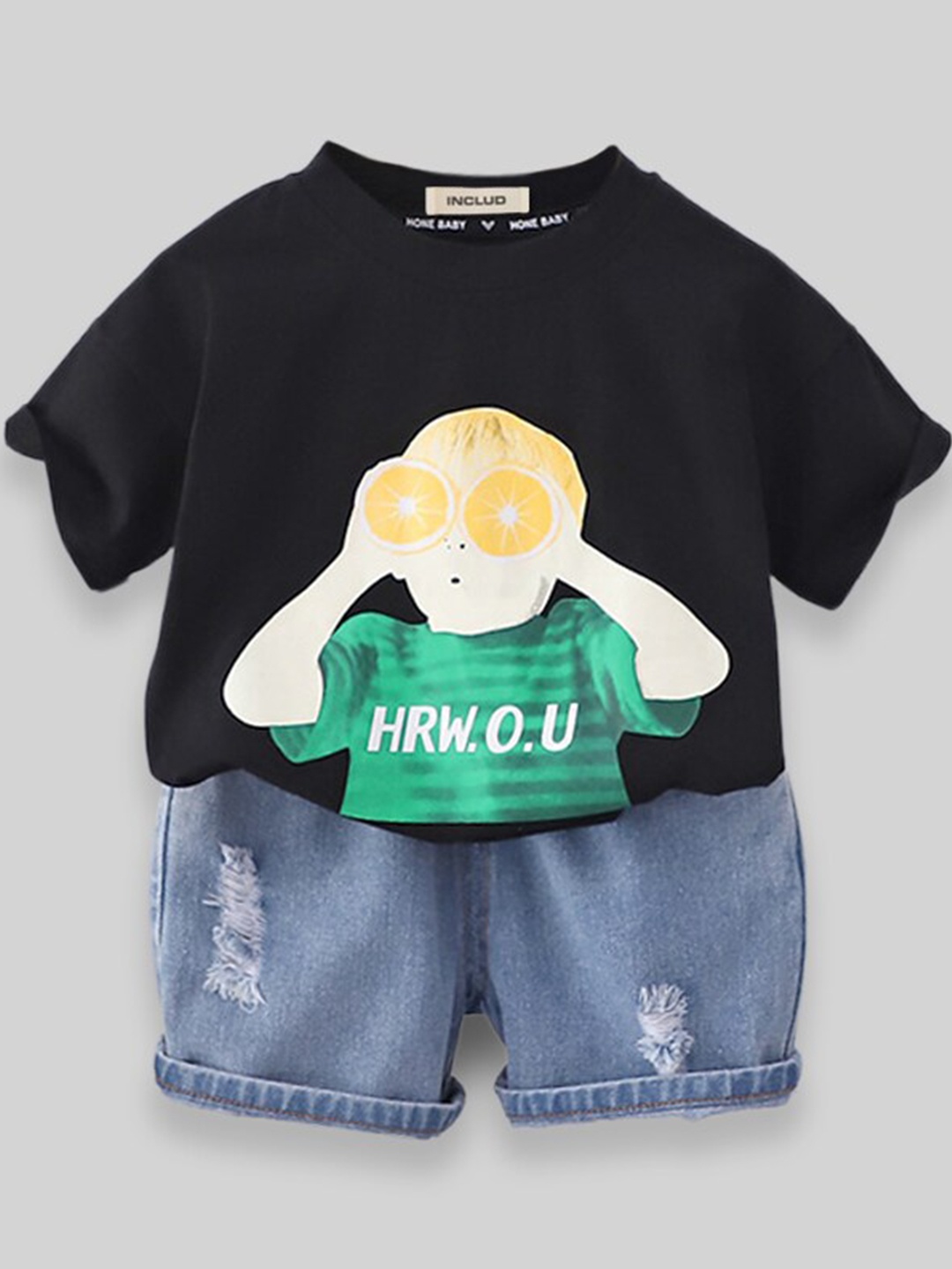 

INCLUD Boys Graphic Printed Top with Shorts, Black
