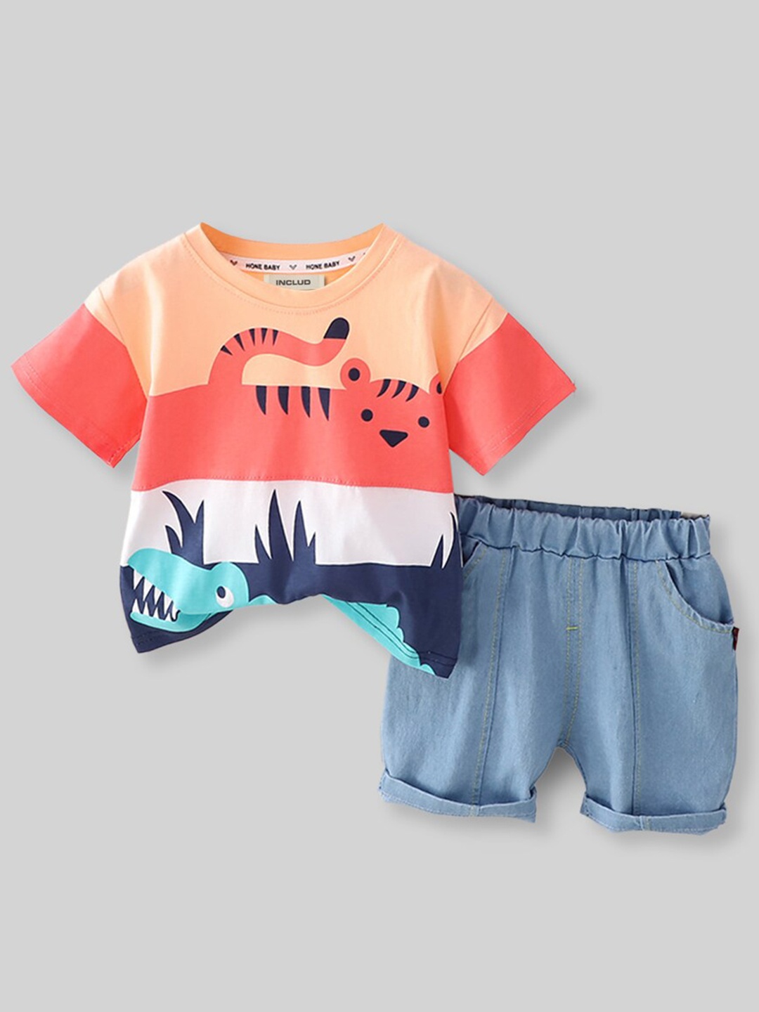 

INCLUD Boys Graphic Printed Top with Shorts, Red