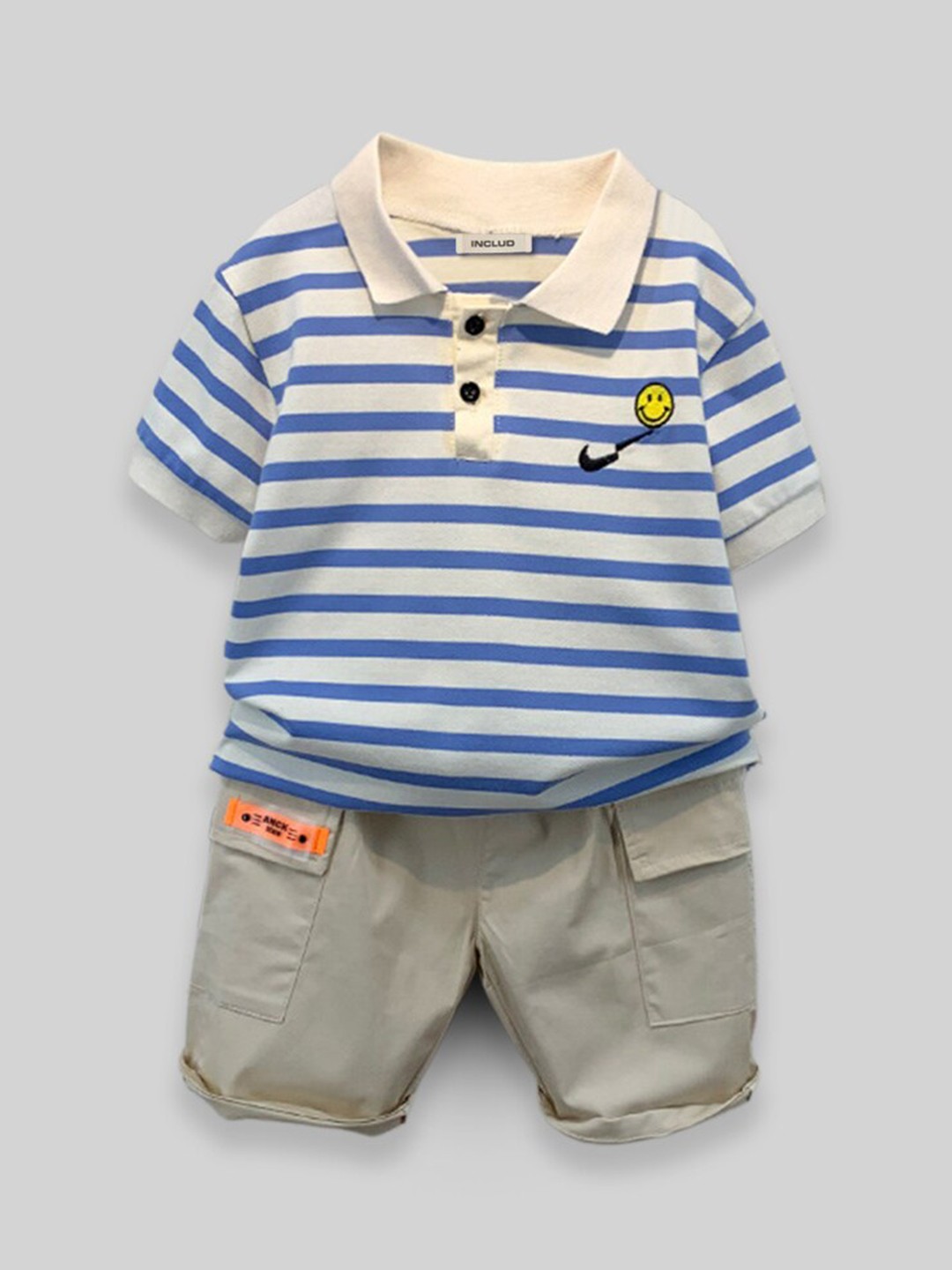 

INCLUD Boys Striped T-shirt with Shorts, Blue