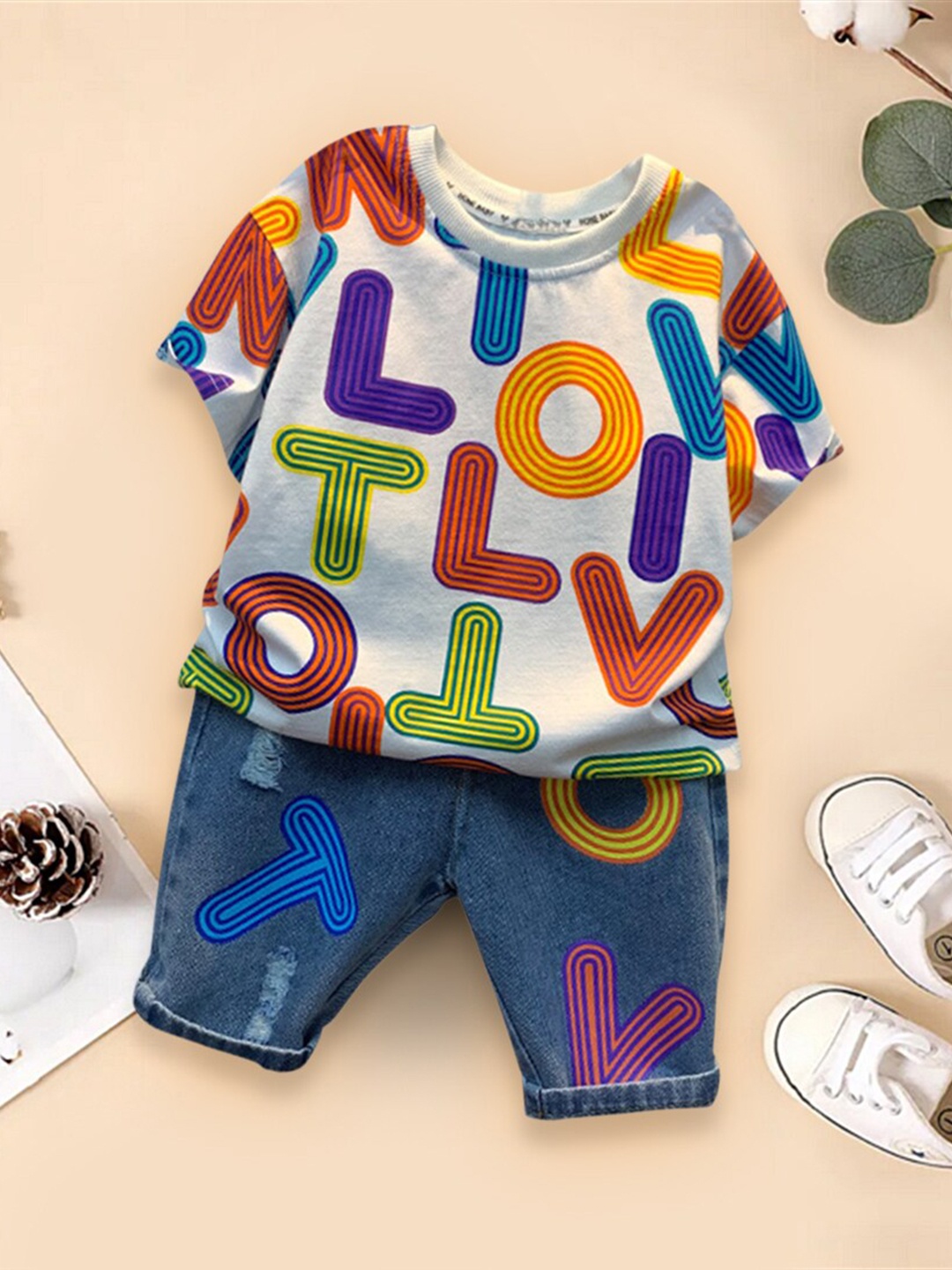 INCLUD Boys Printed T-Shirt with Shorts, White