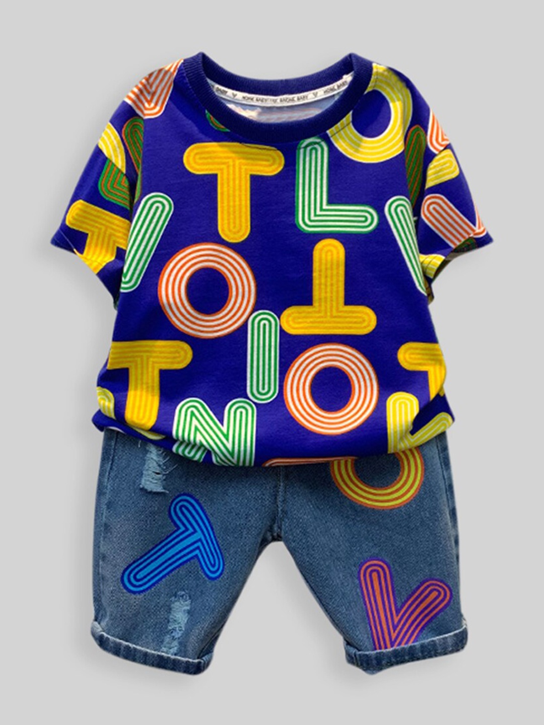 

INCLUD Boys Typography Printed Top With Shorts, Blue