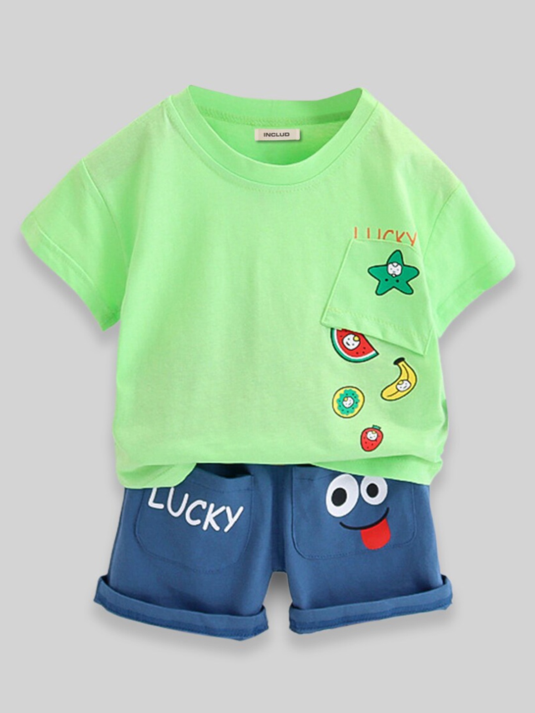 

INCLUD Boys Printed T-shirt with Shorts, Green
