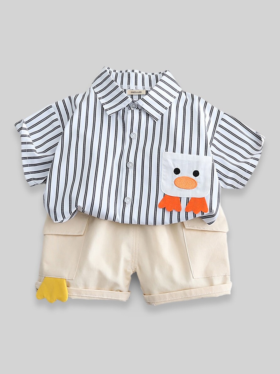 

INCLUD Boys Striped Shirt with Shorts, Grey