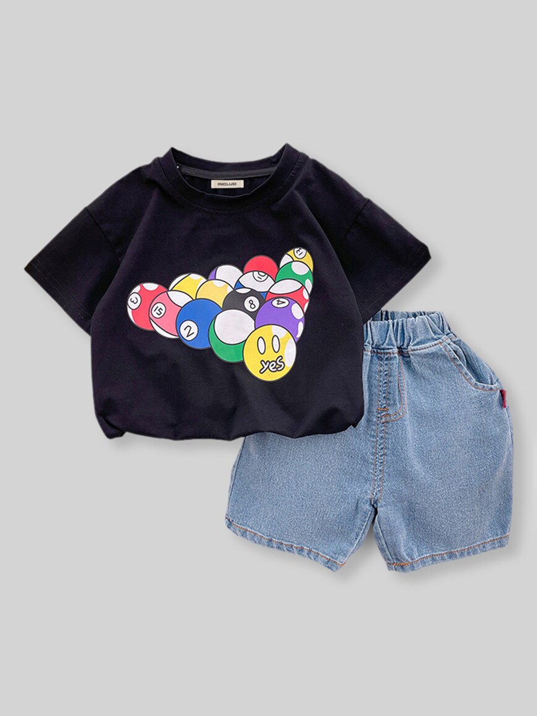 

INCLUD Infant Boys Printed T-shirt with Denim Shorts, Black