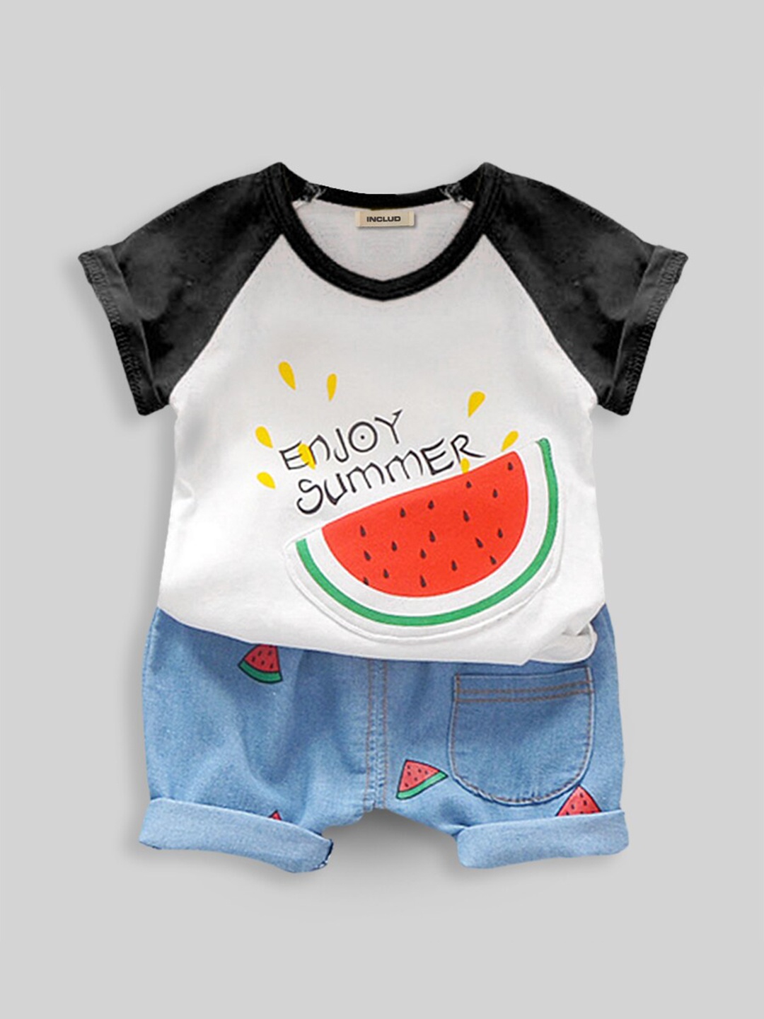 

INCLUD Boys Graphic Printed Top with Shorts, Black