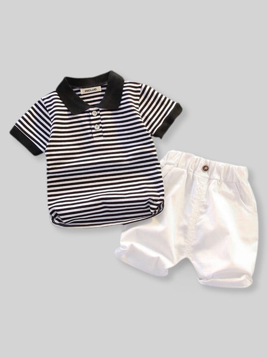 

INCLUD Boys Striped T-shirt with Shorts, White