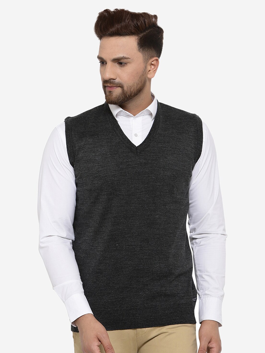 

513 V-Neck Acrylic Sweater Vest, Grey