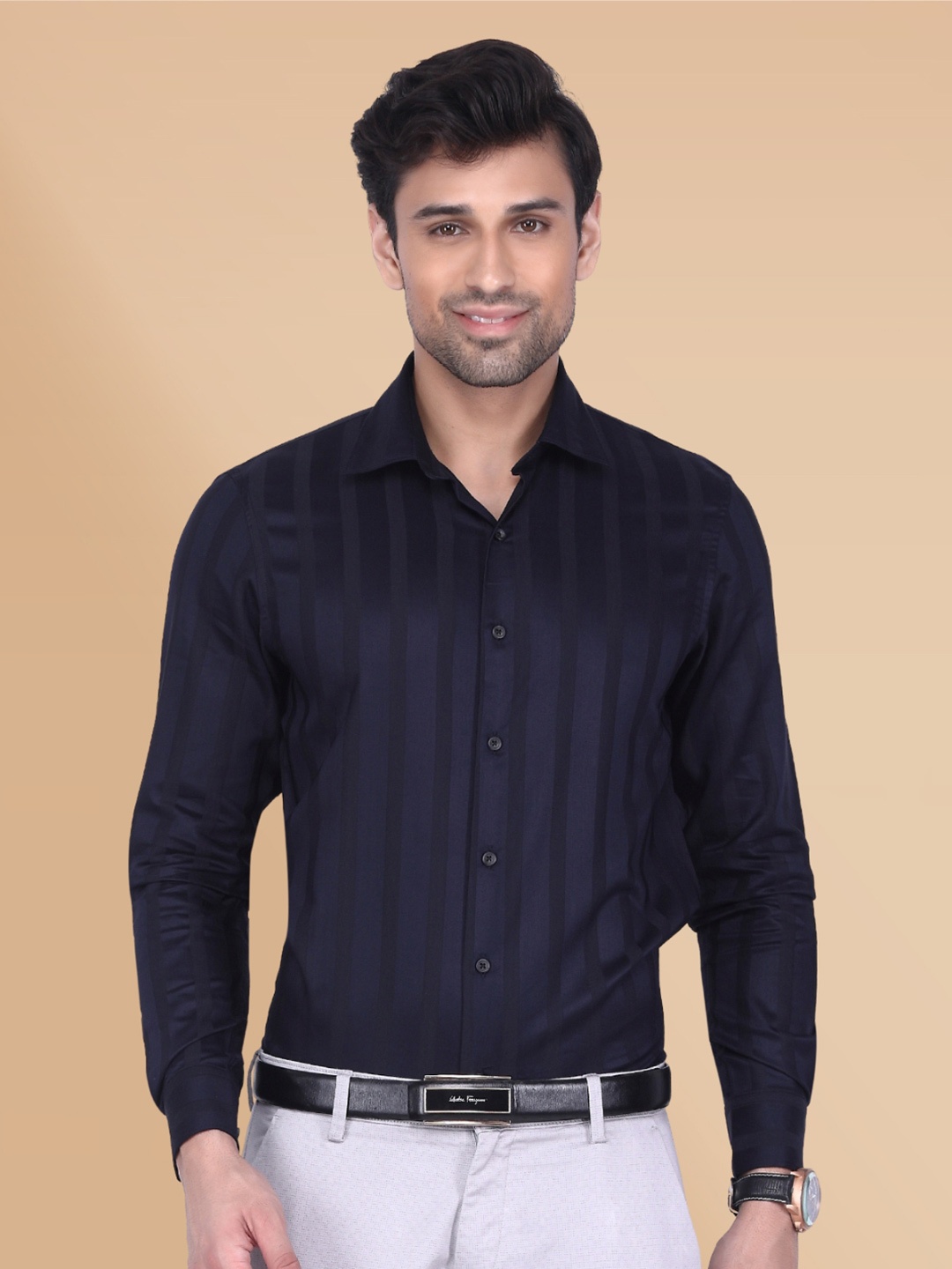 

Berkshire Smart Slim Fit Striped Formal Shirt, Navy blue