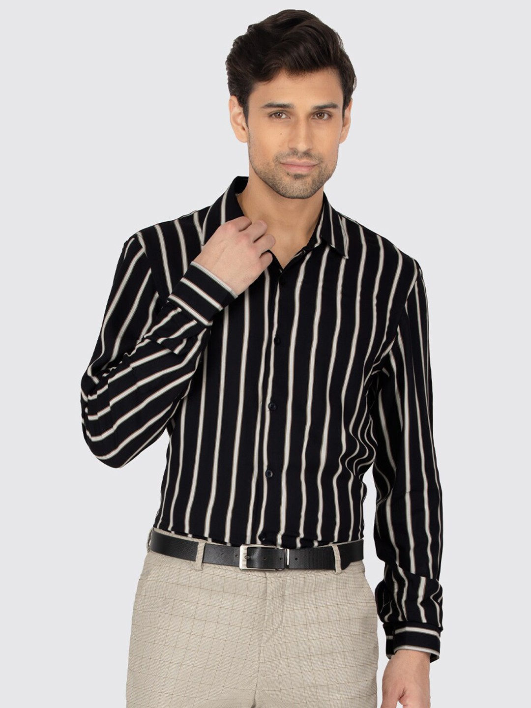 

Berkshire Smart Slim Fit Striped Cotton Formal Shirt, Black