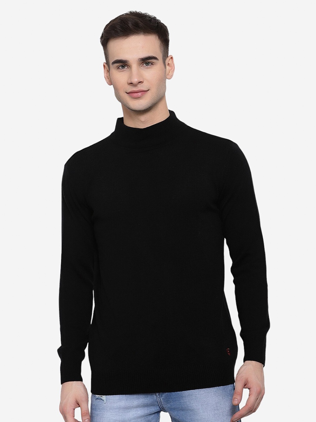 

513 Mock Collar Acrylic Pullover Sweater, Black