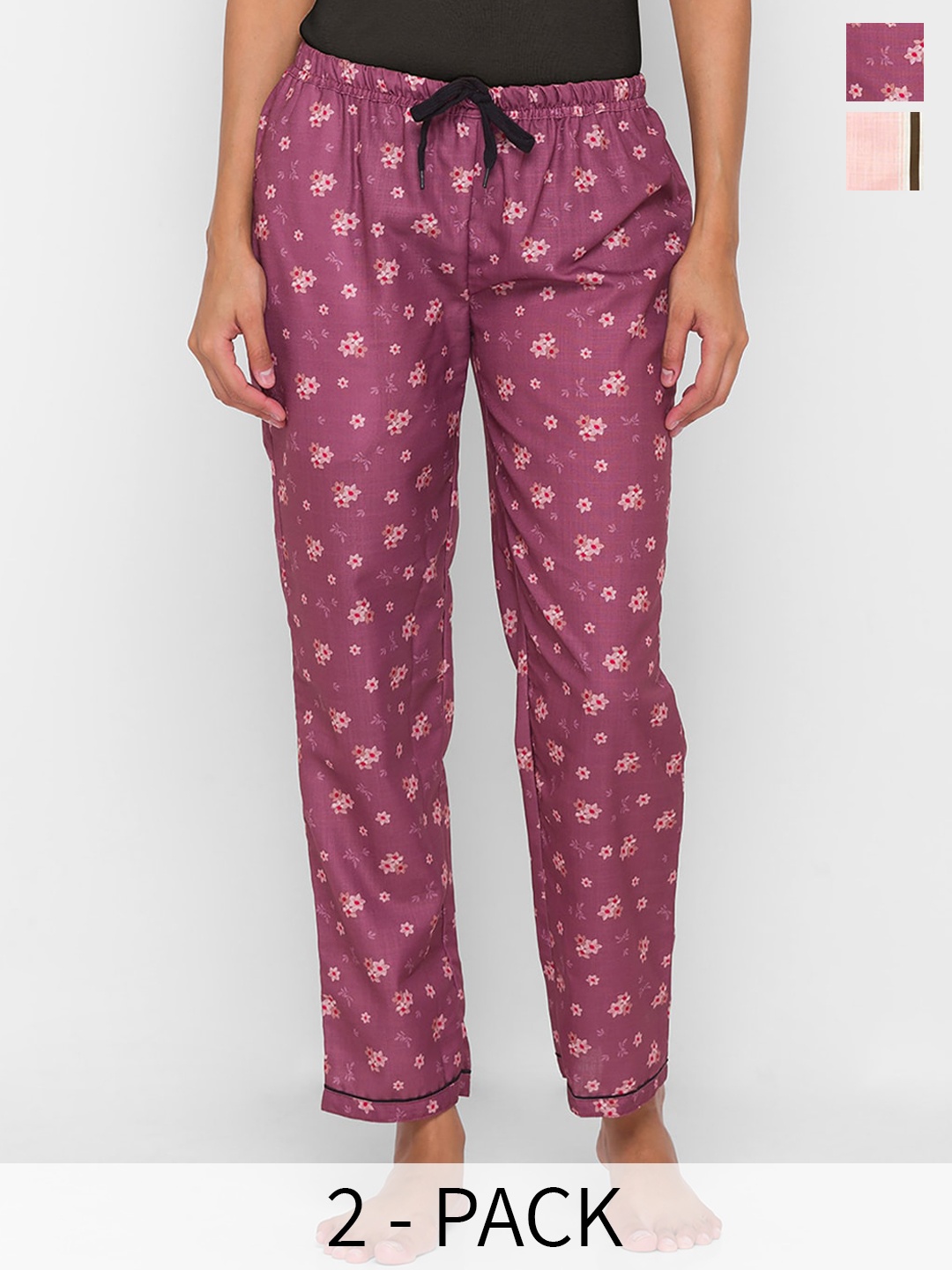 

NOIRA Women Pack Of 2 Printed Lounge Pants, Burgundy