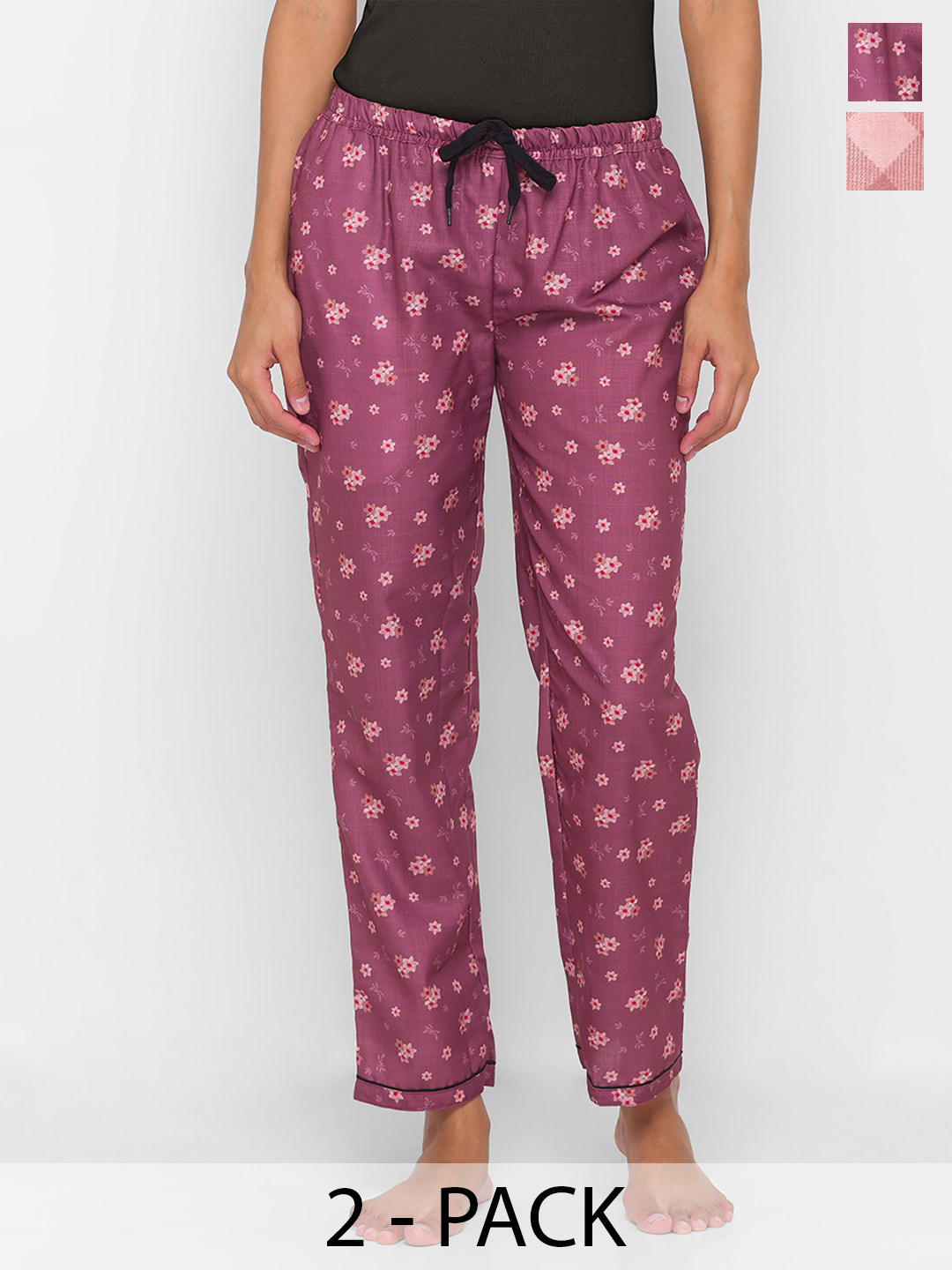 

NOIRA Women Pack Of 2 Printed Straight-Leg Lounge Pants, Magenta