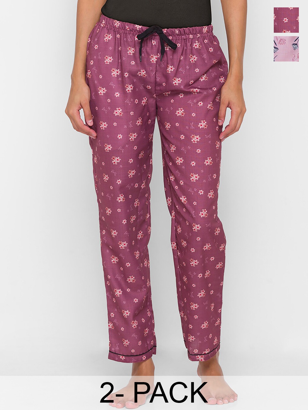 

NOIRA Women Pack Of 2 Printed Lounge Pants, Burgundy