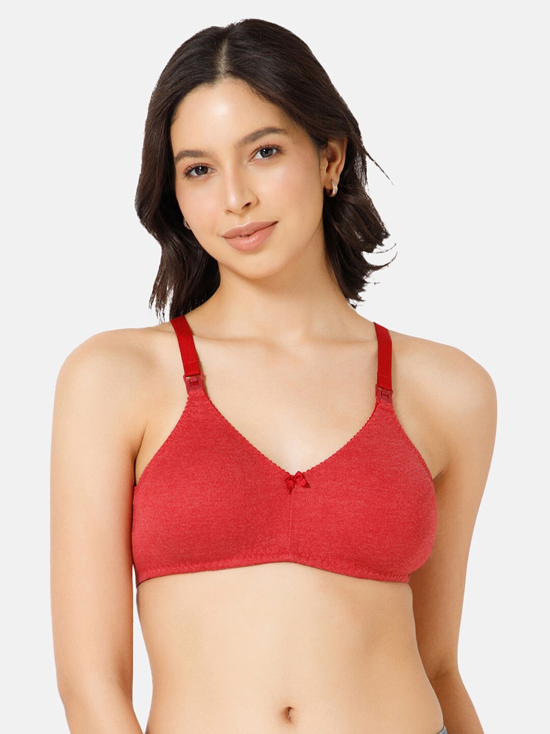 

NAIDU HALL Full Coverage Seamless Non Padded Cotton Everyday Bra With All Day Comfort, Red