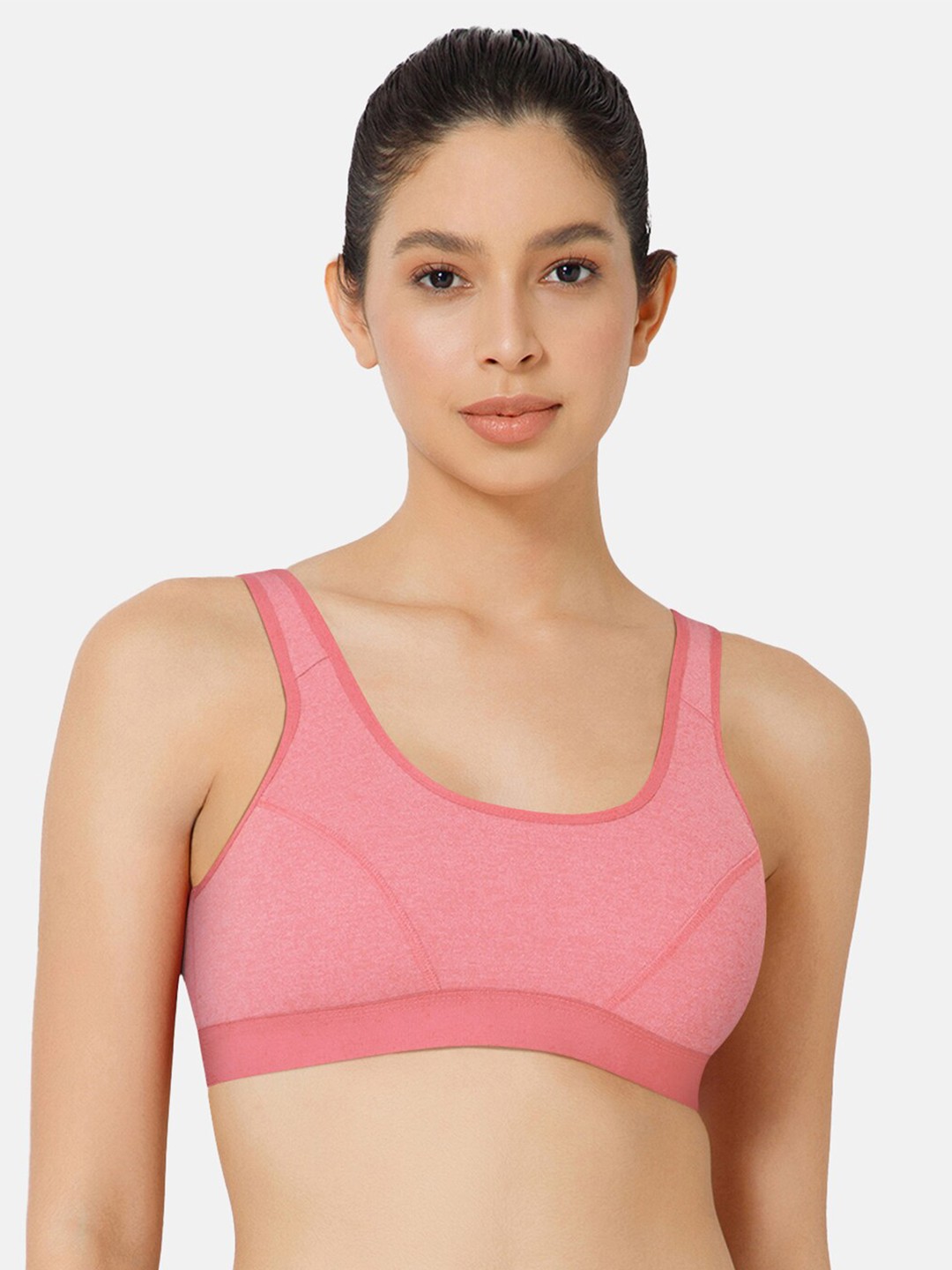 

NAIDU HALL Full Coverage Non Padded Cut and Sew Cotton Workout Bra - All Day Comfort, Pink