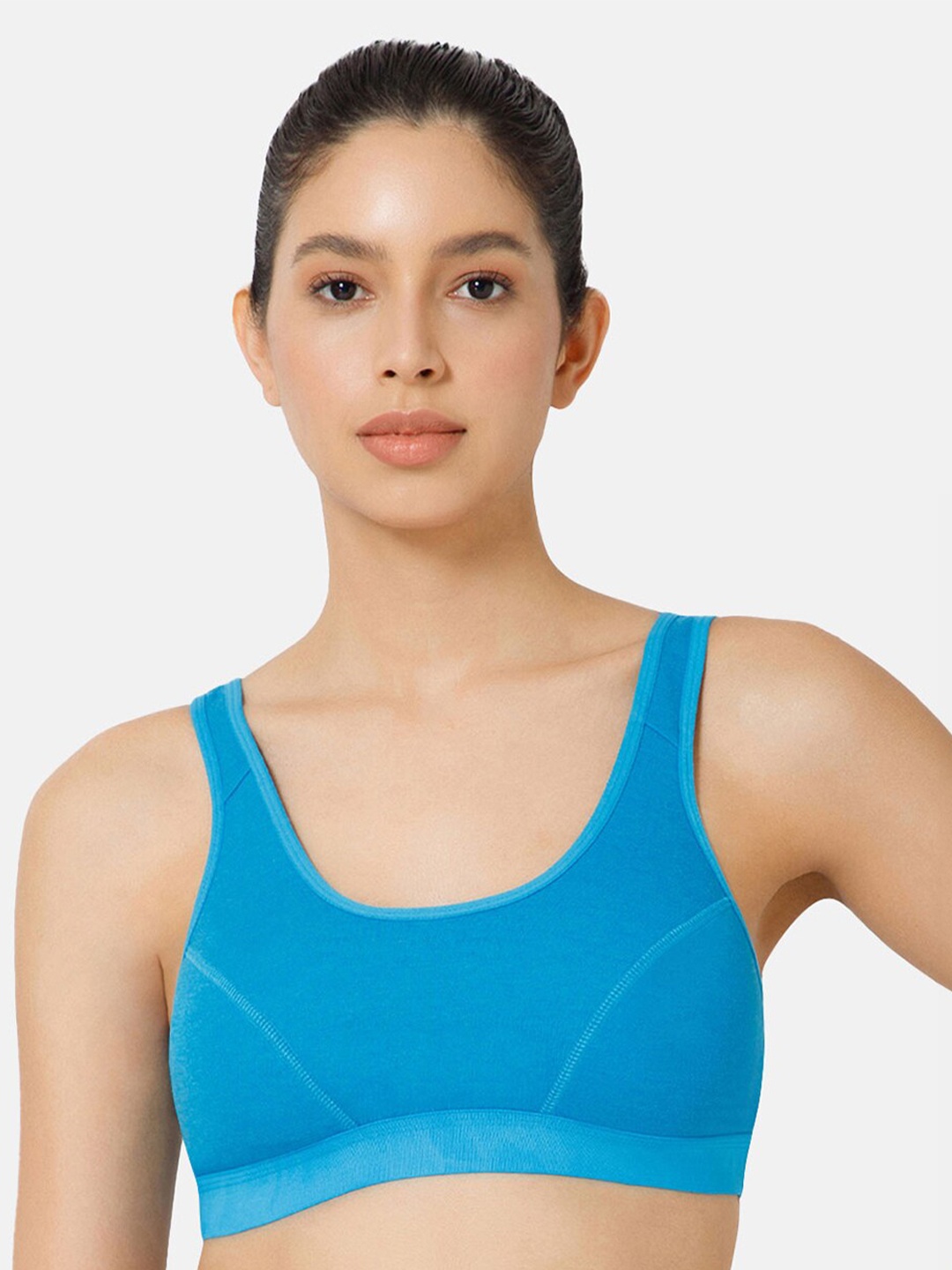 

NAIDU HALL Full Coverage Cut And Sew Non Padded Cotton Workout Bra With All Day Comfort, Blue