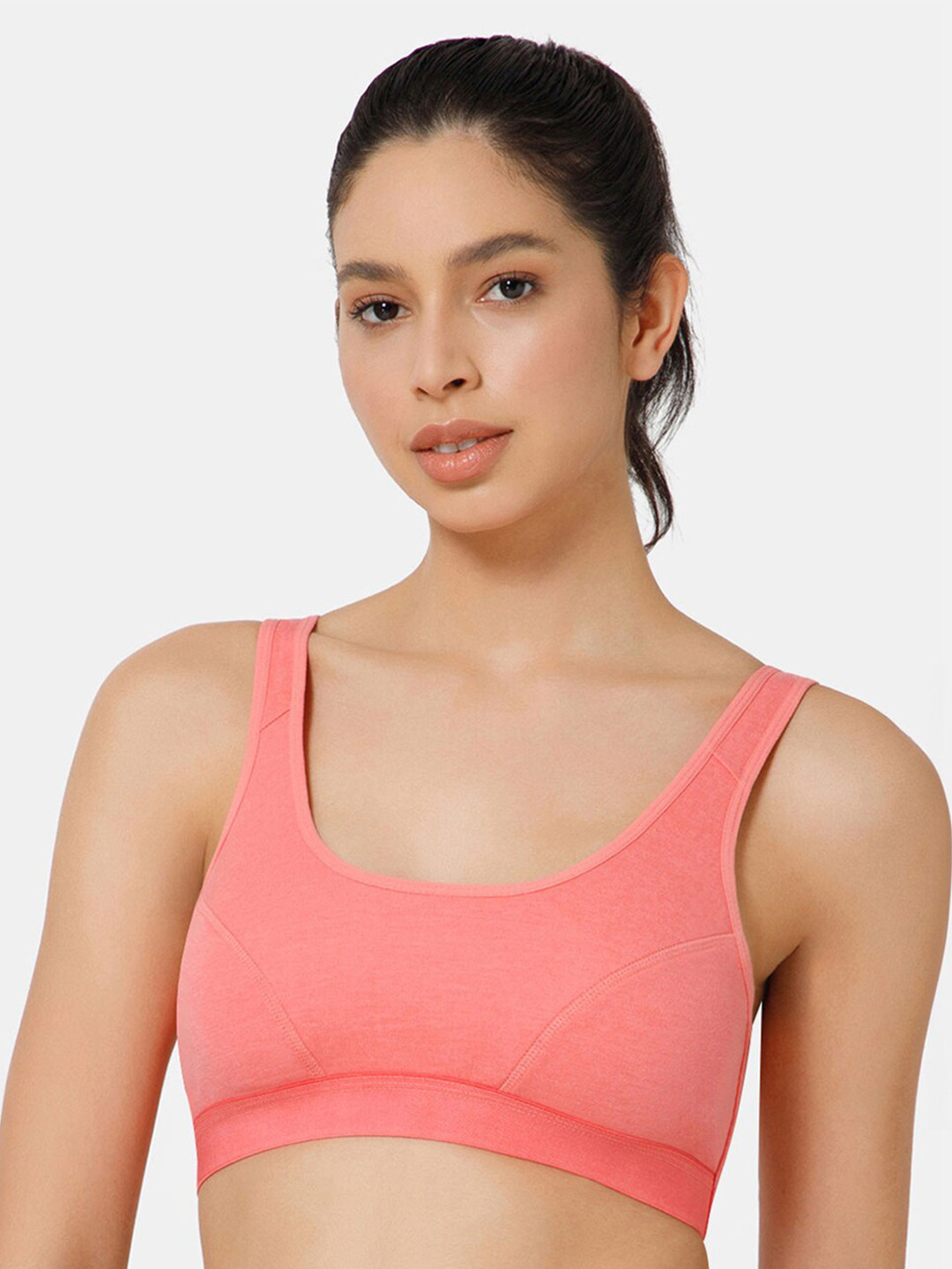 

NAIDU HALL Full Coverage Cut And Sew Non Padded Cotton Workout Bra With All Day Comfort, Pink