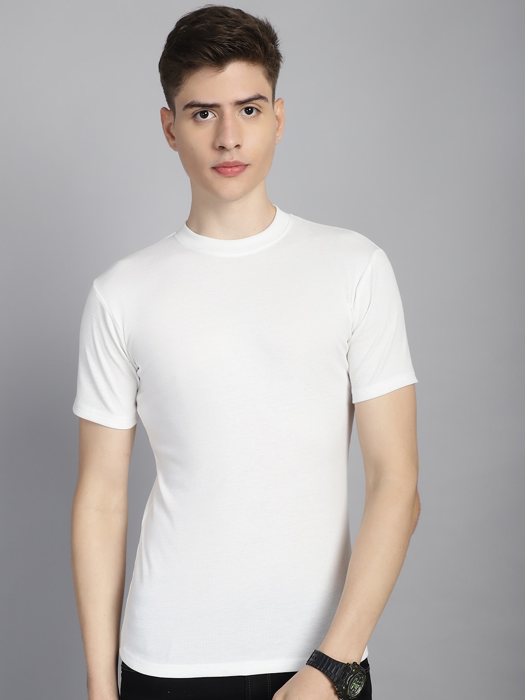 

urSense Round Neck Short Sleeves Cotton Knitted Slim Fit T-shirt, White