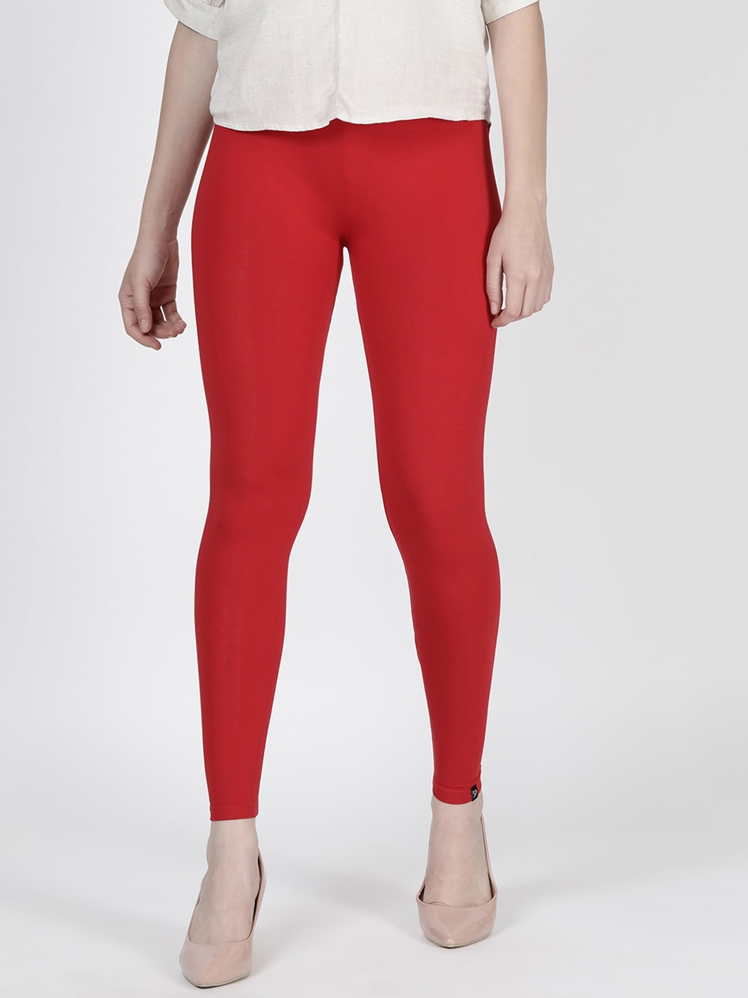 

TWIN BIRDS Women Solid Super Stretch Viscose Ankle Length Leggings, Red