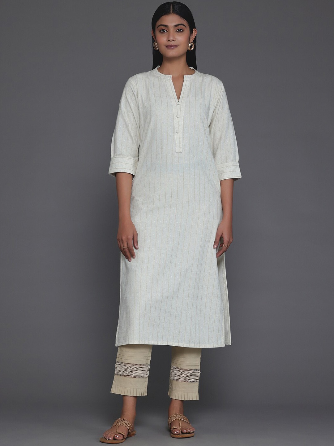 

Libas Striped Printed Kurta, Cream