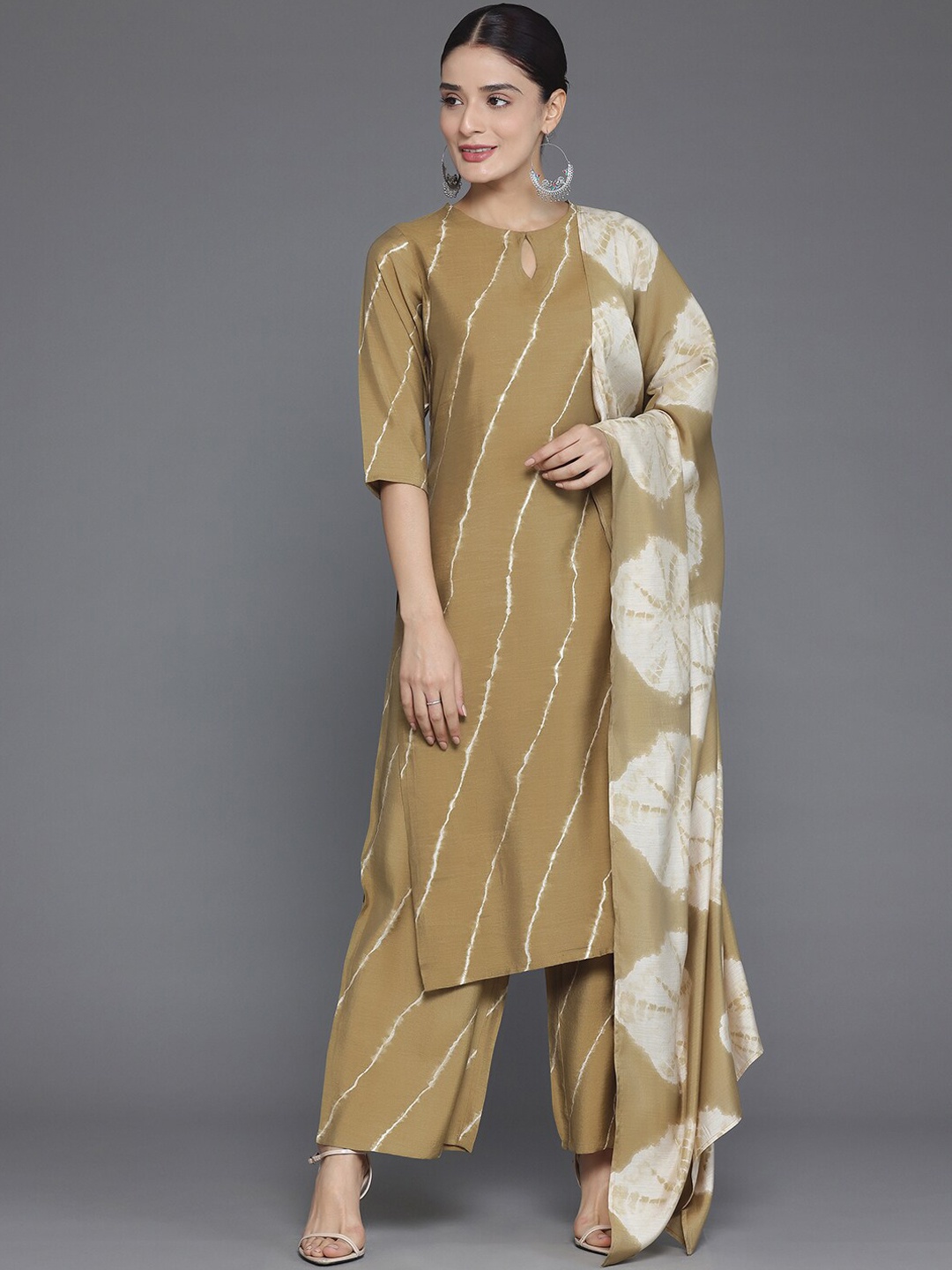 

Libas Printed Regular Kurta with Palazzos & With Dupatta, Olive