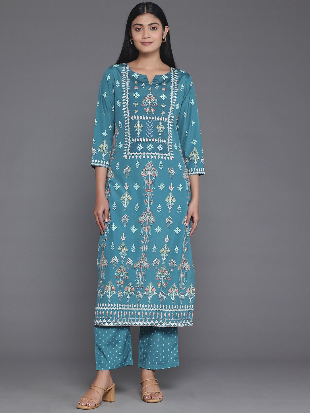 

Libas Floral Printed Regular Kurta With Trouser, Teal