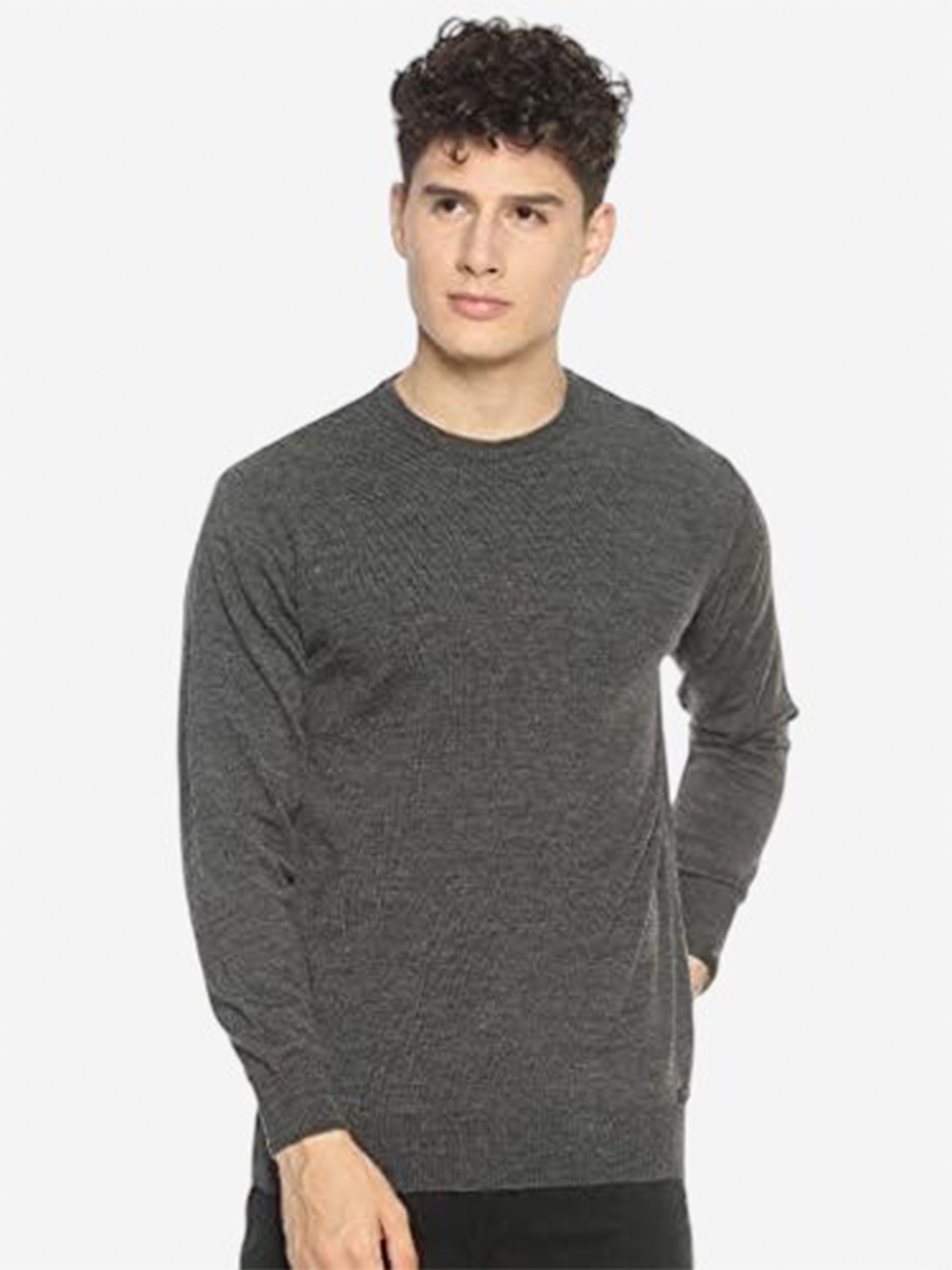 

513 Round Neck Acrylic Pullover Sweater, Charcoal