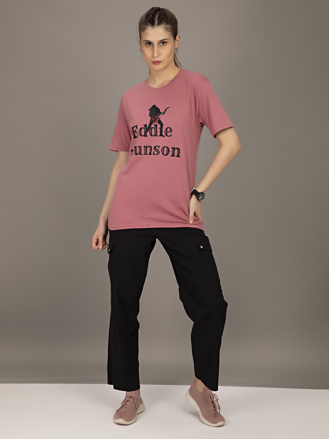 

STHULAS Typography Printed Pure Cotton T-shirt, Pink