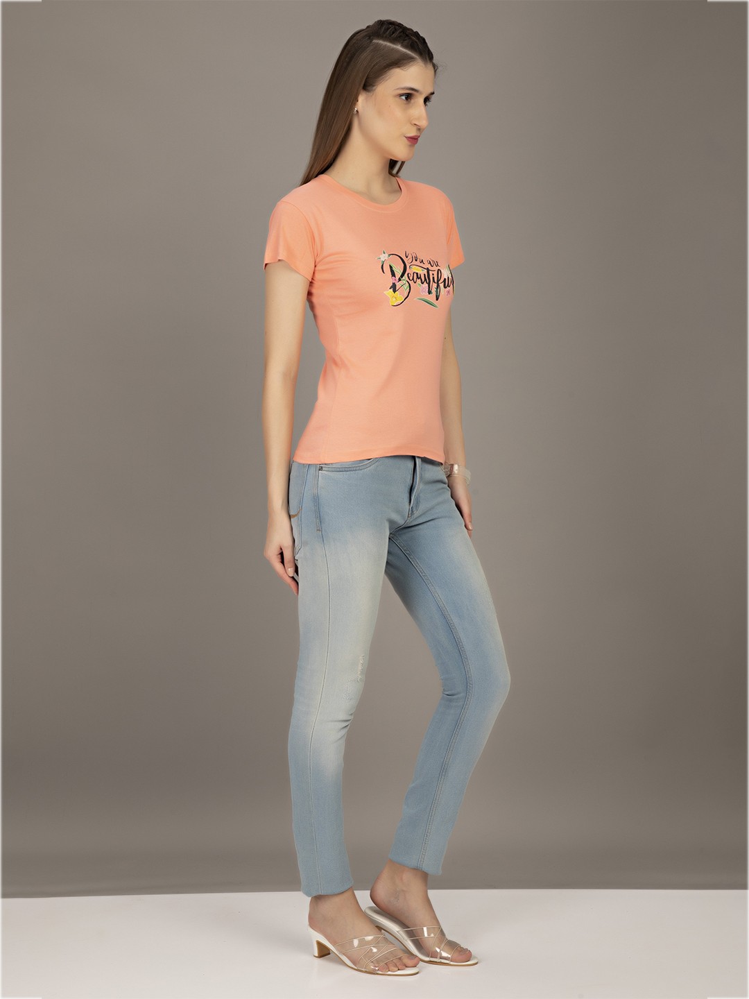 

STHULAS Typography Printed Pure Cotton T-shirt, Peach