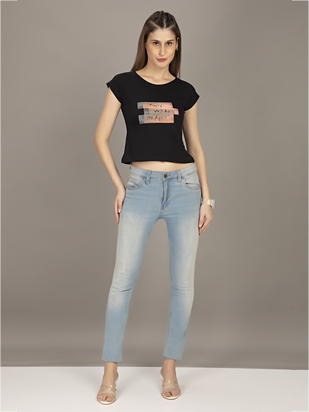 

STHULAS Round Neck Printed Pure Cotton T-Shirt, Black