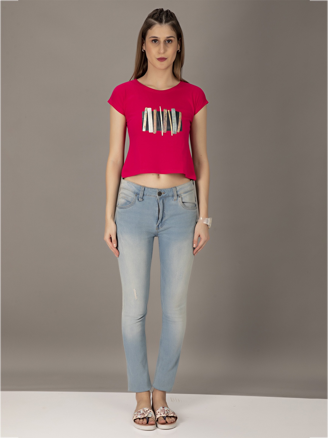 

STHULAS Round Neck Printed Pure Cotton T-Shirt, Pink