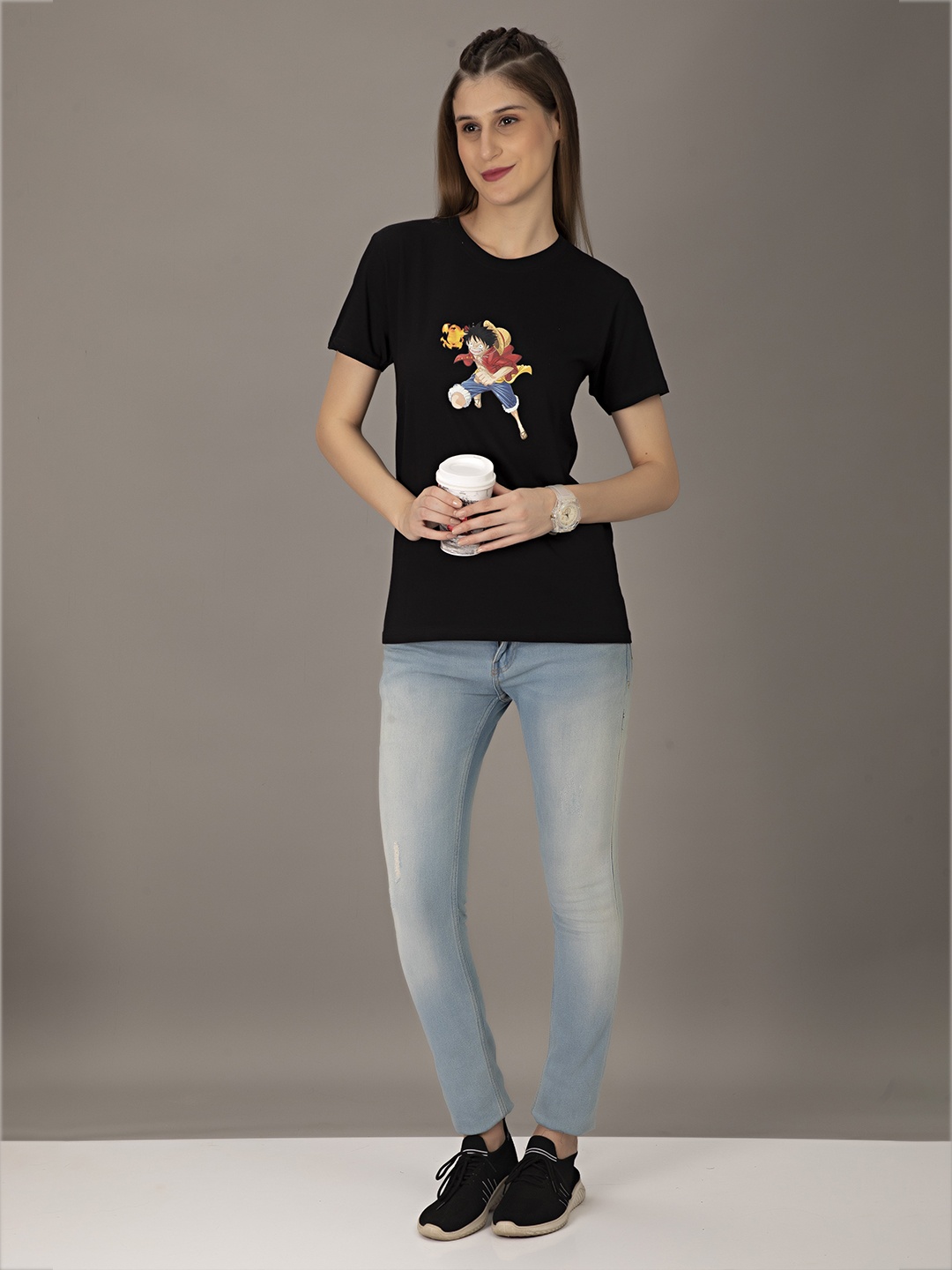 

STHULAS Round Neck Printed Pure Cotton T-Shirt, Black