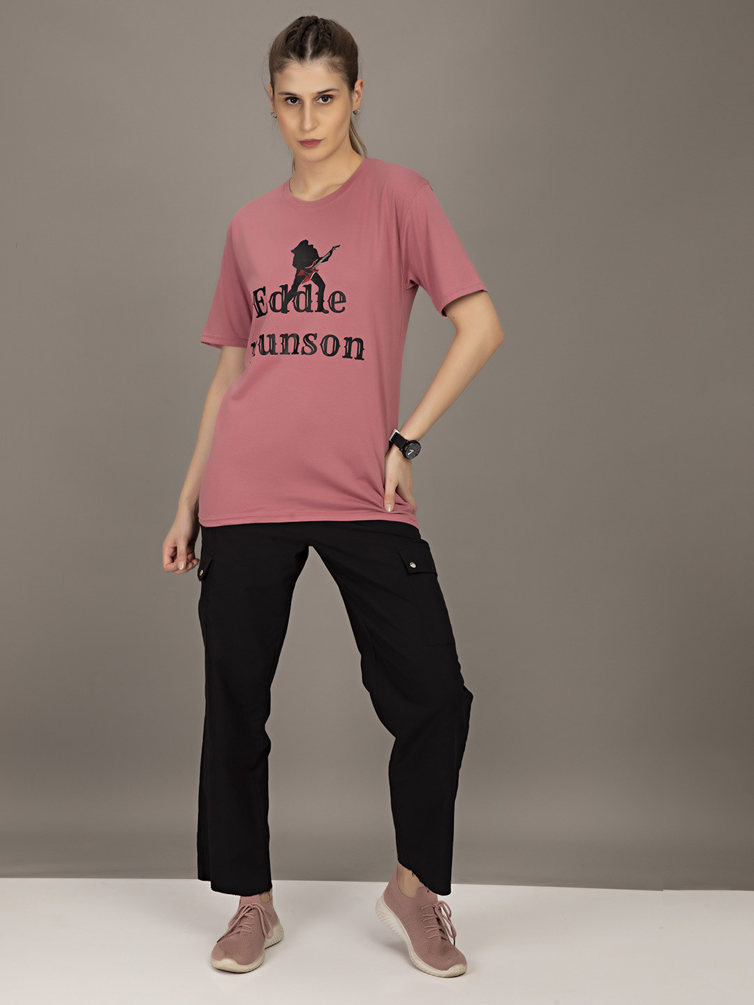 

STHULAS Plus Size Eddle munson Printed Pure Cotton T-Shirt, Pink
