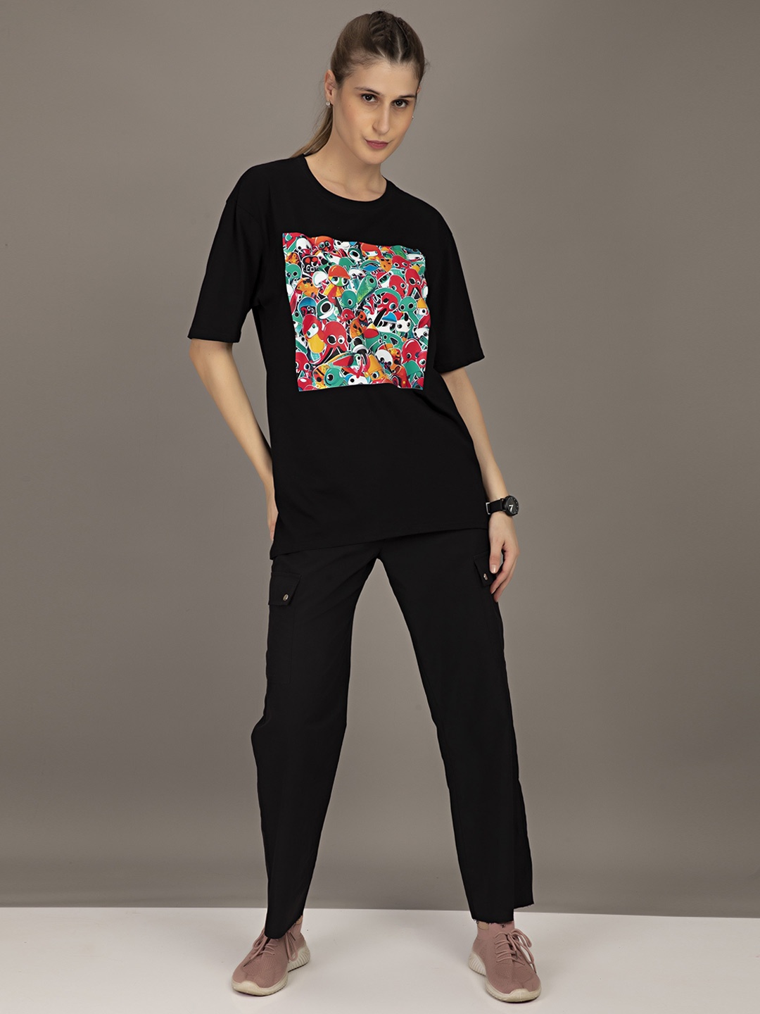 

STHULAS Graphic Printed Pure Cotton T-Shirt, Black