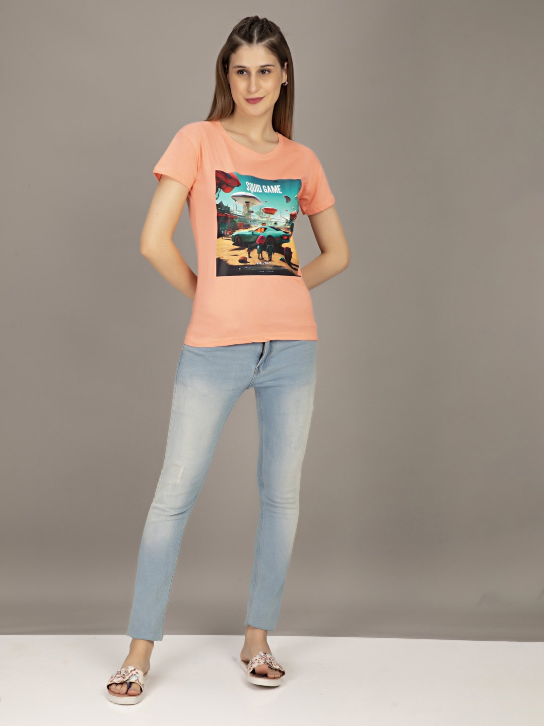 

Sthulas Squid Game Printed Pure Cotton T-Shirt, Peach