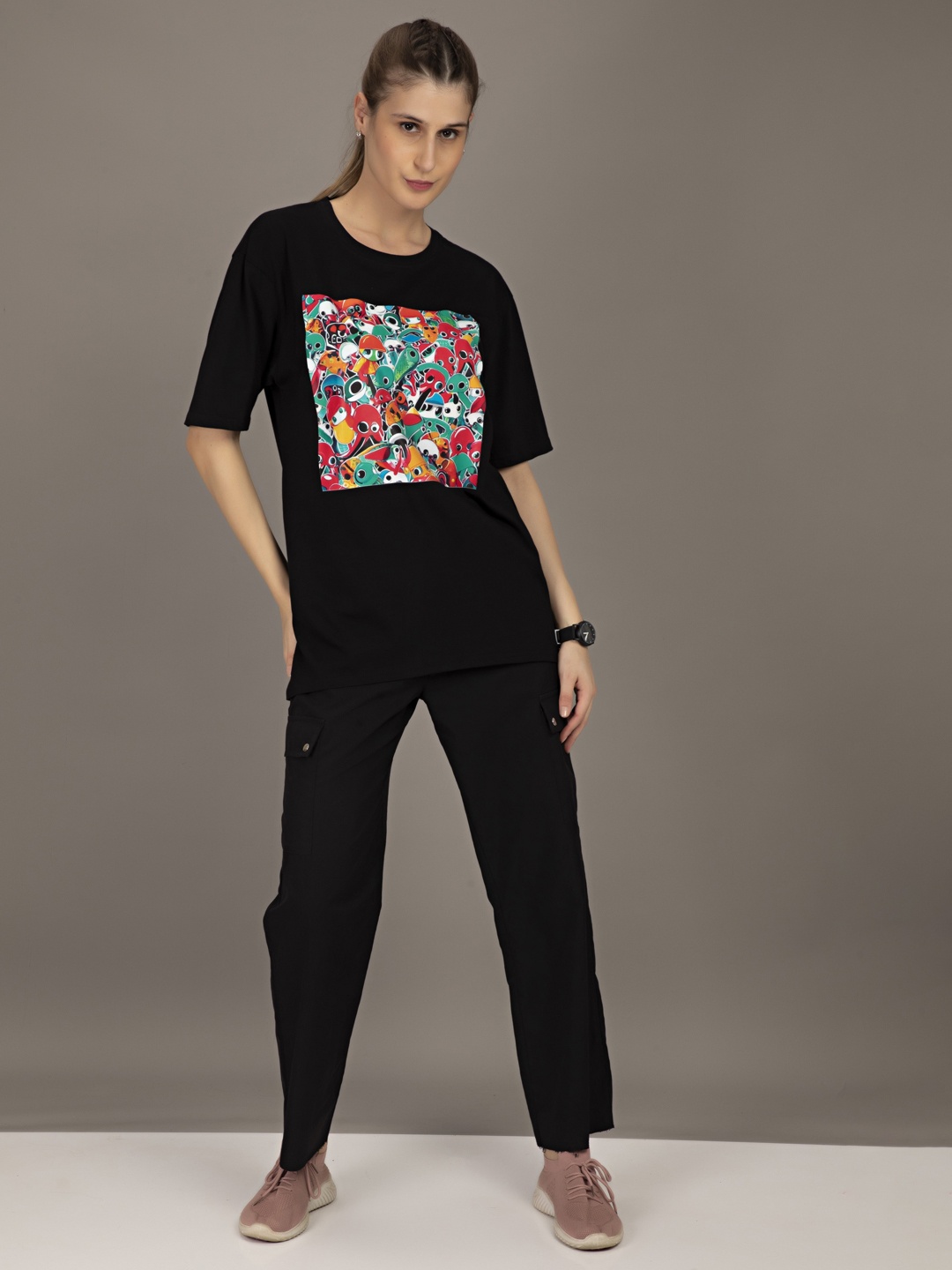 

STHULAS Graphic Printed Round Neck Pure Cotton T-shirt, Black