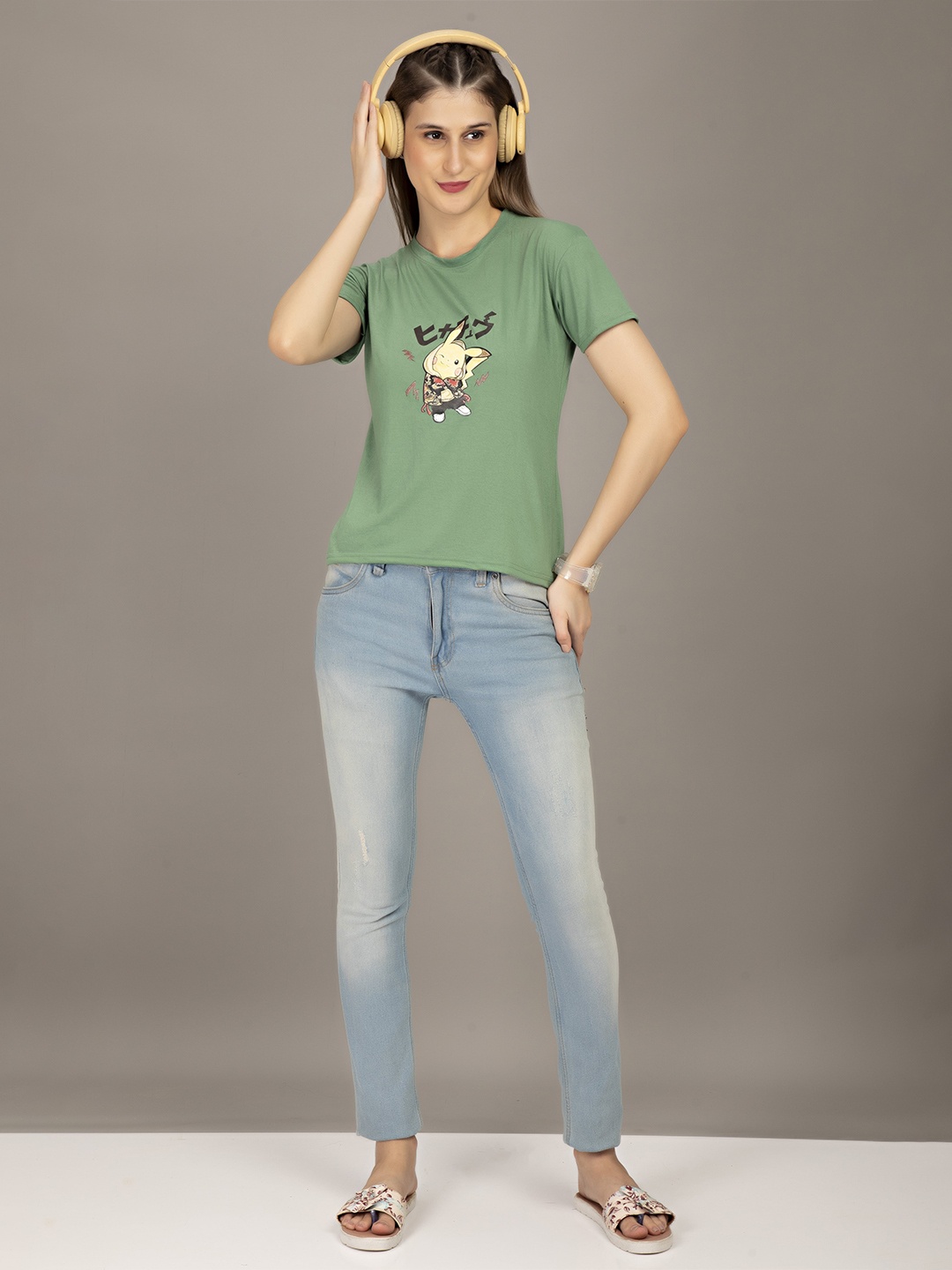 

STHULAS Graphic Printed Round Neck Pure Cotton T-Shirt, Green