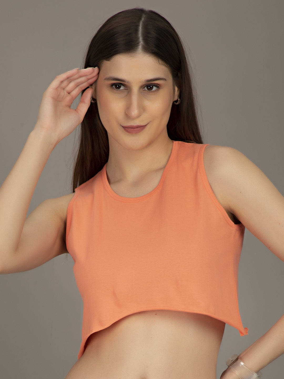 

STHULAS Sleeveless Pure Cotton Crop Top, Orange