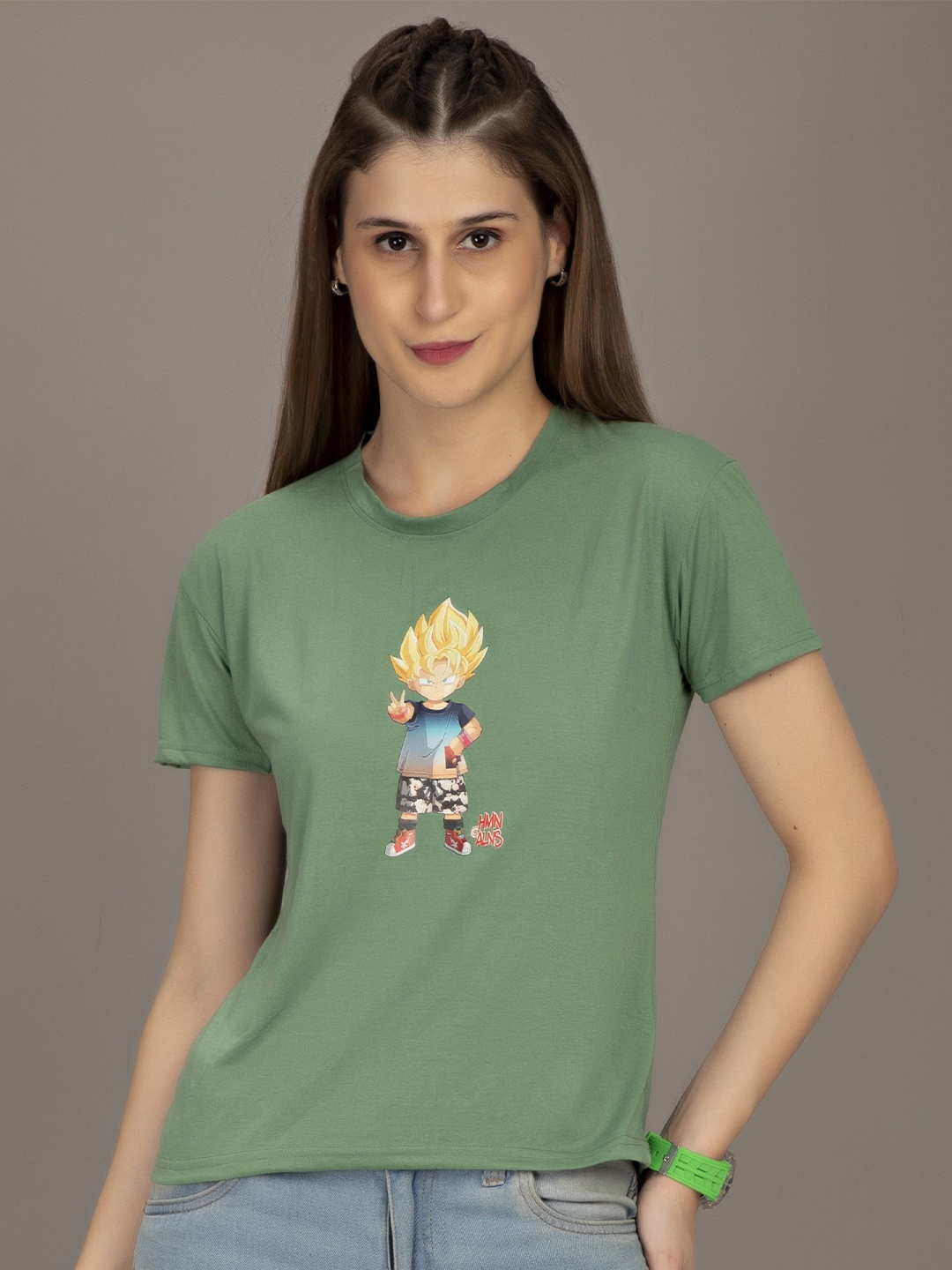 

STHULAS Graphic Printed Round Neck Pure Cotton T-shirt, Green
