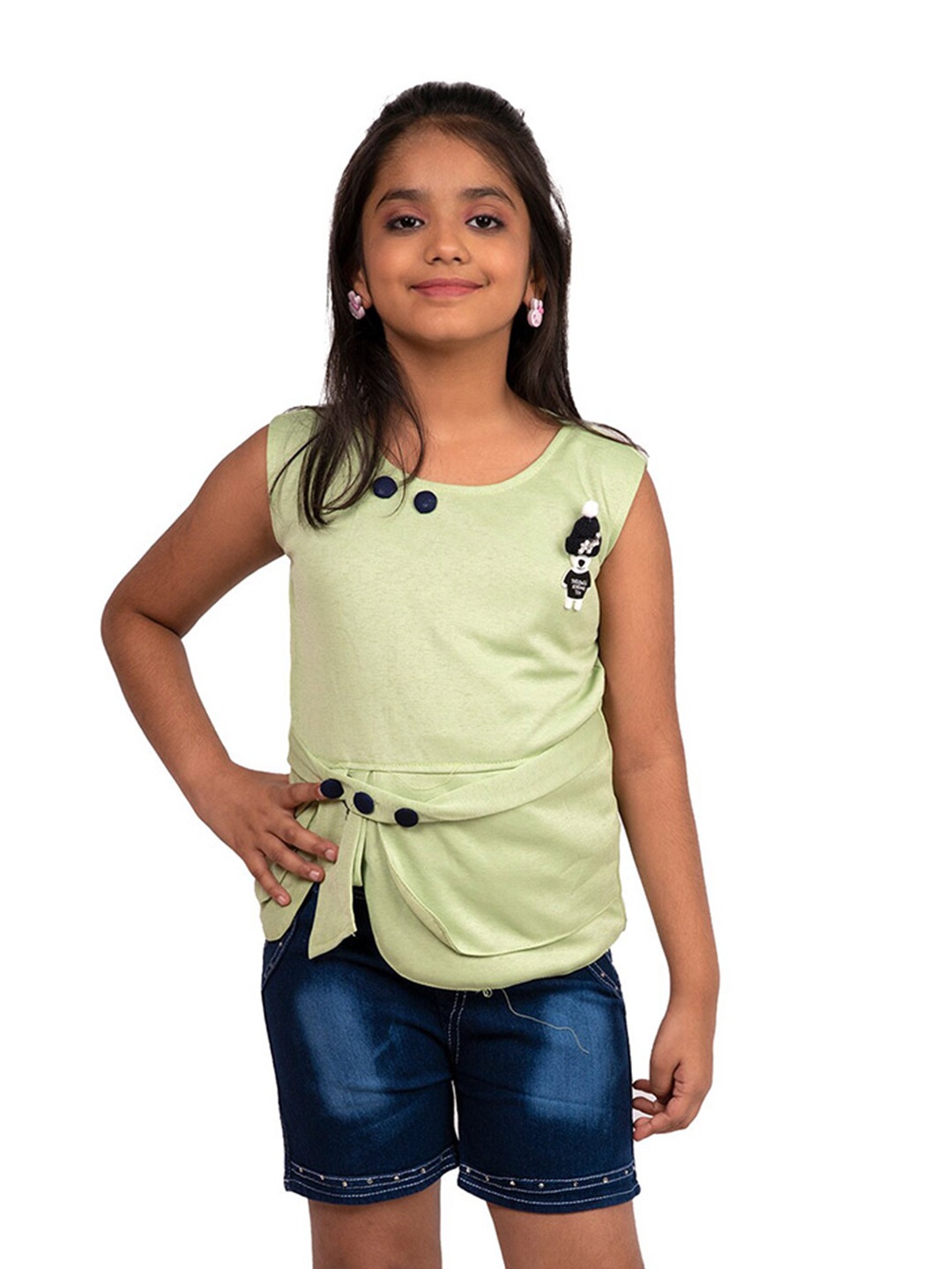 

BAESD Girls Round Neck Top with Shorts, Green