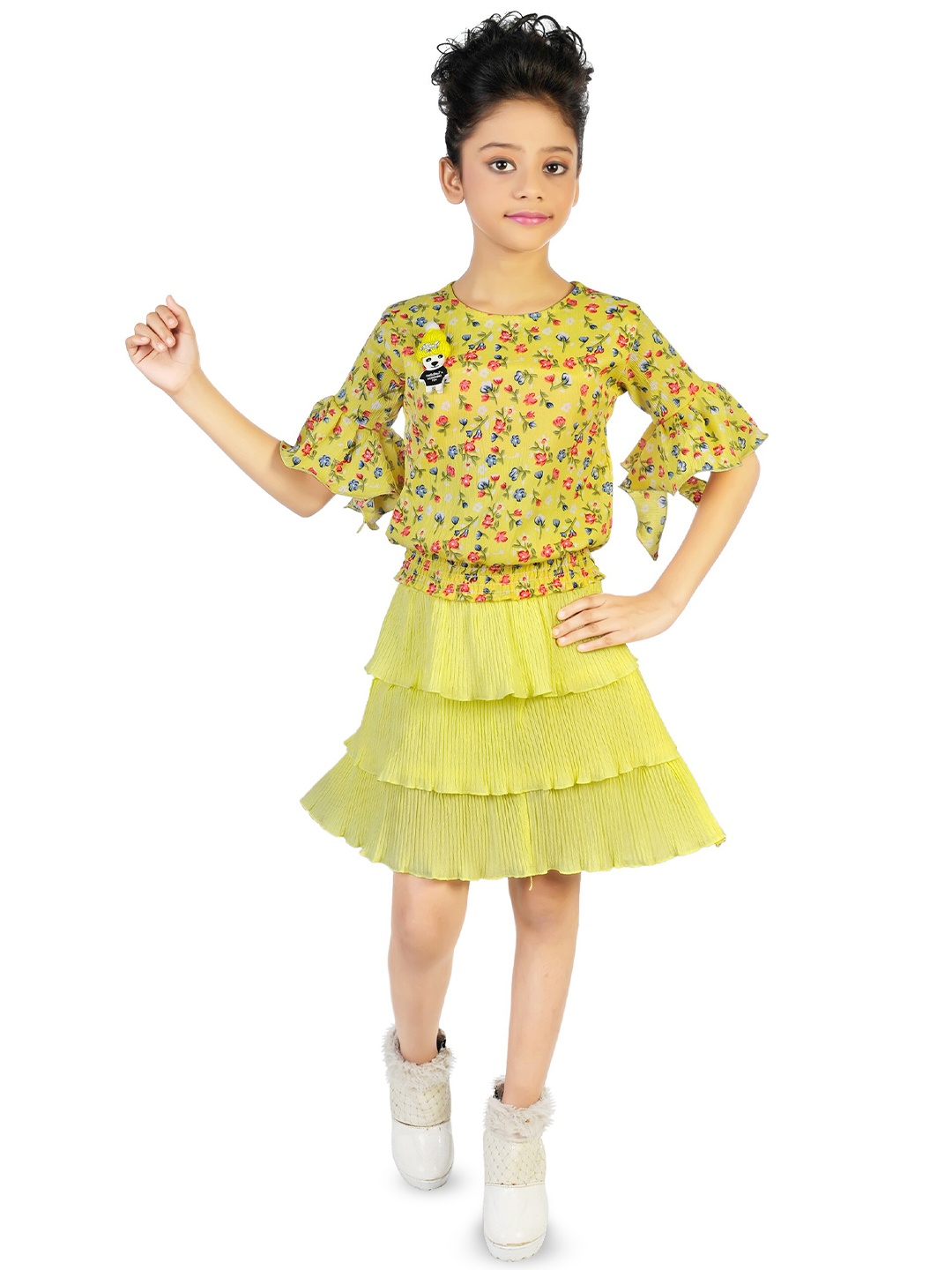 

BAESD Girls Printed Top With Skirt, Yellow