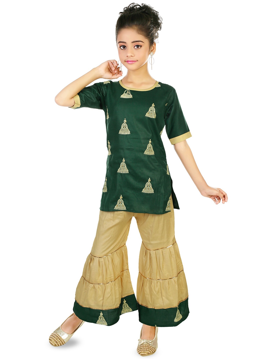 

BAESD Girls Embroidered Kurti With Sharara, Green