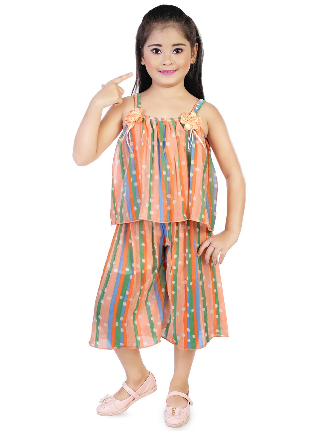

BAESD Girls Striped Top With Capris, Orange