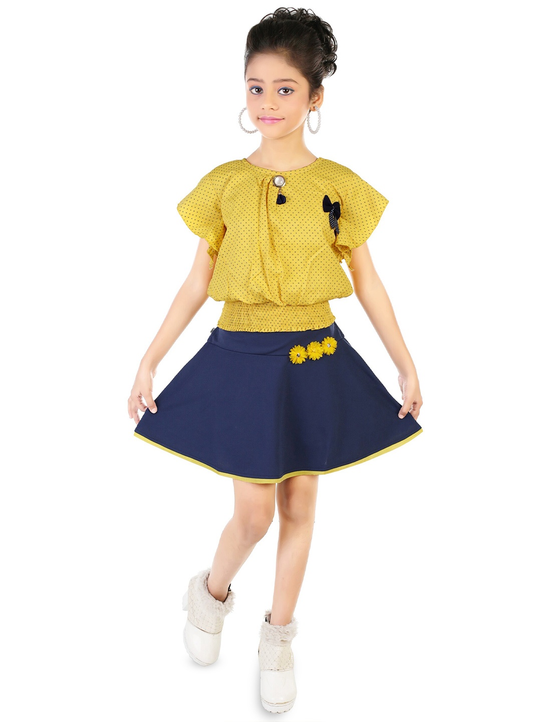 

BAESD Girls Printed Top with Skirt, Yellow