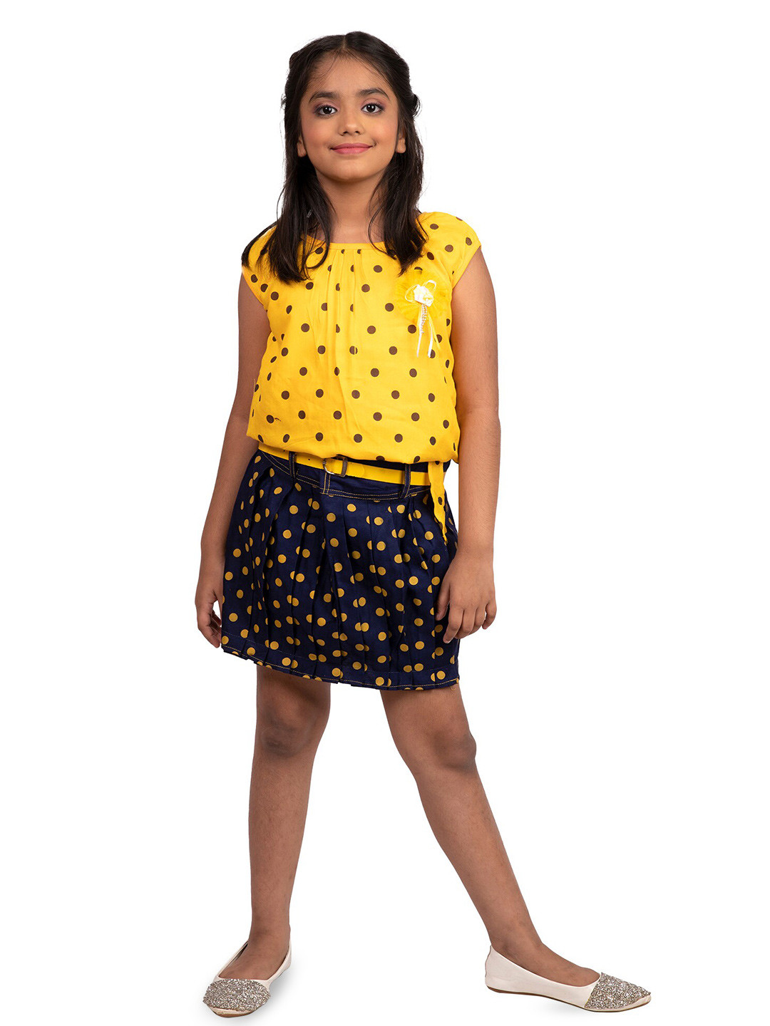 

BAESD Girls Polka Dots Printed Top with Skirt, Yellow