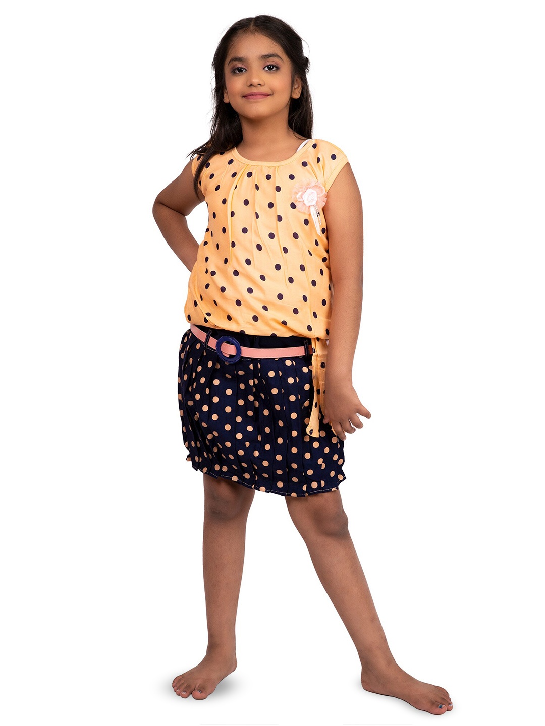 

BAESD Girls Printed Top with Skirt, Peach