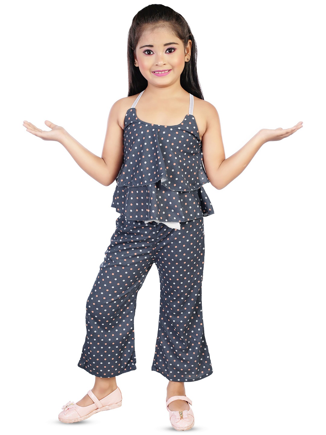 

BAESD Girls Printed Layered Top With Trousers, Orange