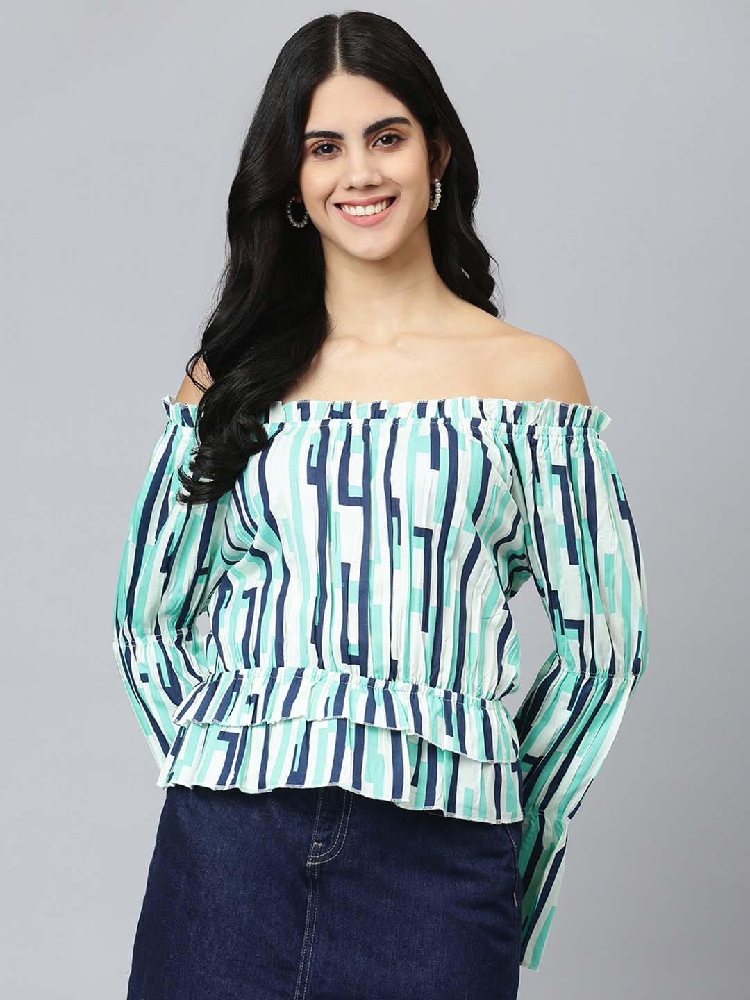 

Chemistry Striped Off-Shoulder Bardot Top, Multi